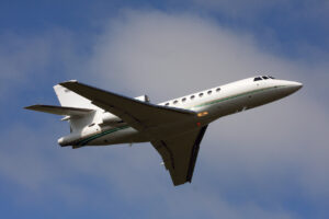 Dassault Falcon 2000EX private jet in the sky