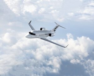 Bombardier Challenger private jet photographed on May 9, 2019 from Wolfe Air Learjet 25B from KTRM