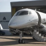 Private jet preparing for departure at a private terminal